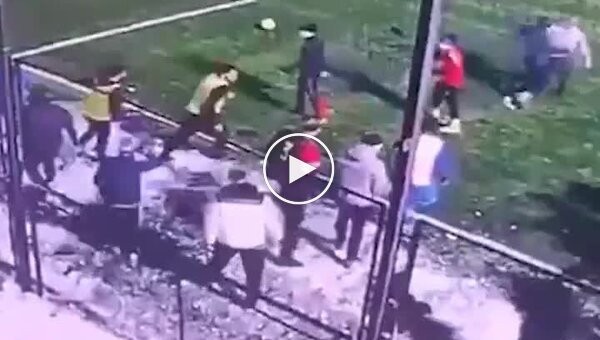 Amateur league footballers had a brawl after a match in Russia.