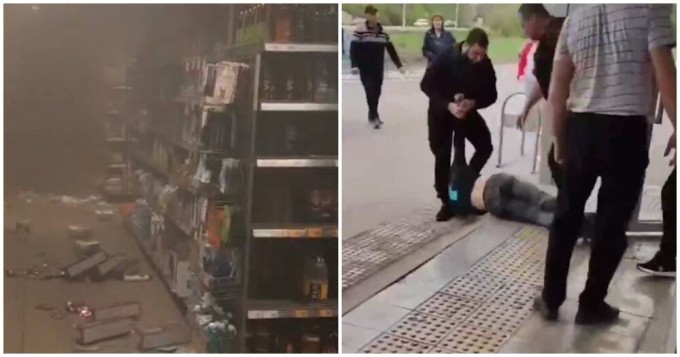 An inappropriate buyer burned down half a store in Russia (3 photos + 1 video)