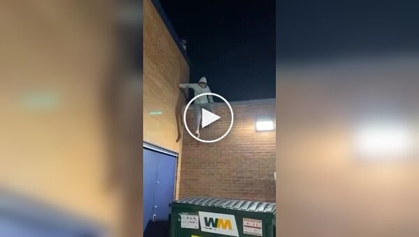 Roof jump into a dumpster didn't go as planned.