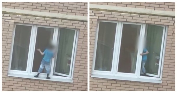 In Russia, a boy walked along the ledge of the 11th floor in front of shocked eyewitnesses (1 photo + 1 video)