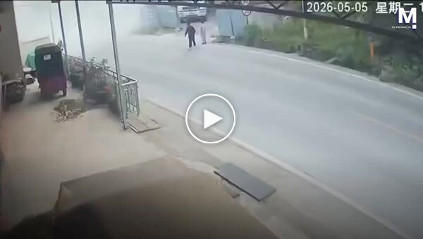 A pensioner was covered in a giant wall of dust.