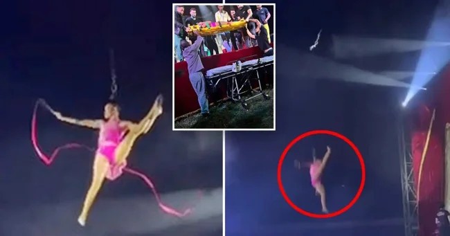 Воздушная гимнастка сорвалась с высоты во время номера (4 фото + 1 видео)