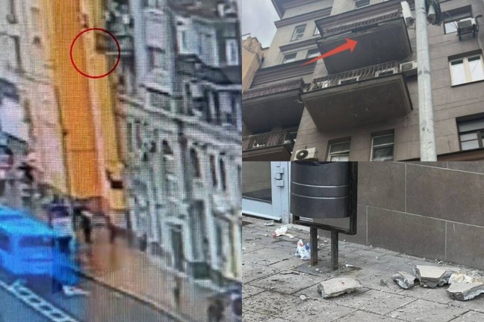 In the center of Moscow, part of a balcony collapsed on passers-by (5 photos + 2 videos)