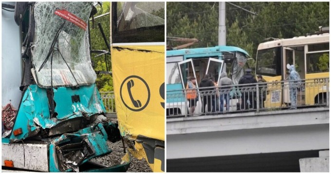 More than 100 people were injured in a collision between two trams in Russia (5 photos + 8 videos)