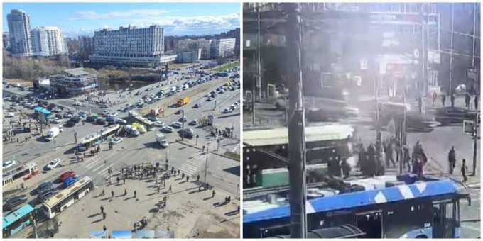 In Russia, a “smart” tram flew into a crowd of pedestrians who were crossing the road at a zebra crossing (2 photos + 2 videos)