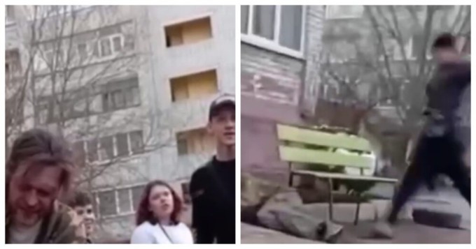 In Russia, Bryansk, zoomers beat a man for filming a “hype video” (3 photos + 1 video)