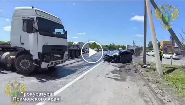 Грузовик вылетел на встречную полосу и смял автомобиль с семьей