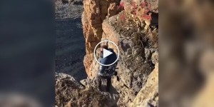 Забавная реакция девушки на падение в пропасть ее парня